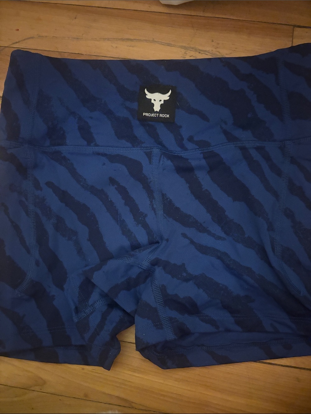 Under Armour Project Rock Blue Zebra-Print Bike Shorts